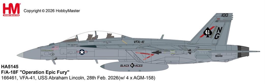 Hobby Master 1/72 HA5145 F/A-18F Operation Epic Fury USS Abraham Lincoln Diecast aircraft model