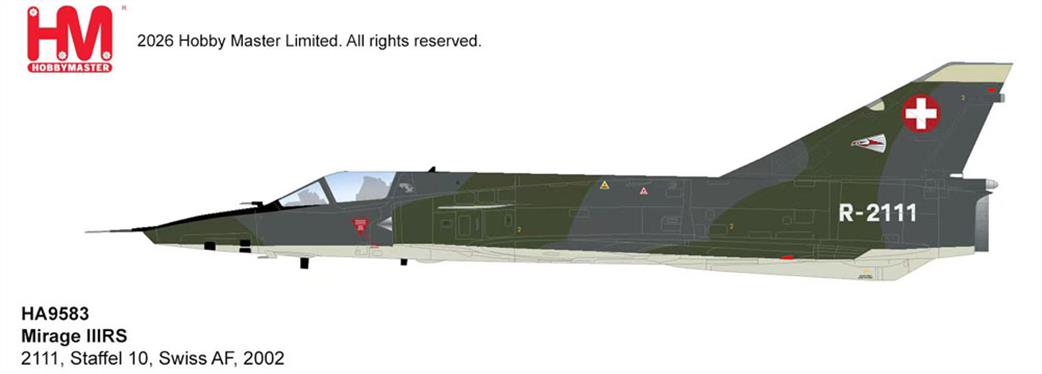 Hobby Master 1/72 HA9853 Mirage IIIRs R-2111 Staffel 10 Swiss Air Force Diecast Aircraft Model