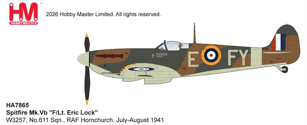 Hobby Master 1/48 HA7865 Spitfire Mk.Vb F/LT Eric Lock RAF Hornchurch 1941 Model