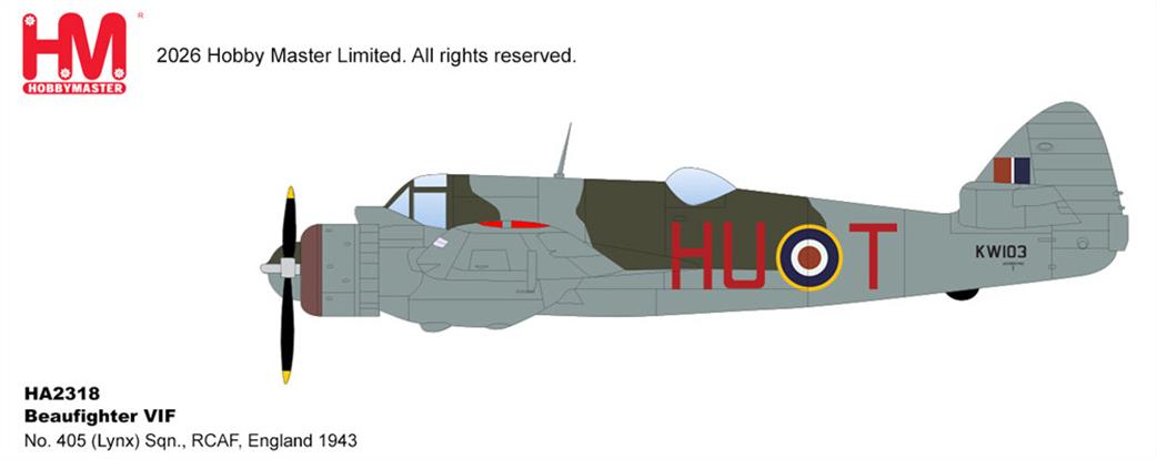Hobby Master 1/72 HA2318 Bristol Beaufighter Mk.VIF no 405 Lynx Sqn RCAF England 1943 Aircraft Model