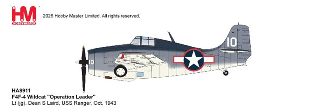 Hobby Master 1/48 HA8911 Grumman F4F-4 Wildcat Operation Leader D S Laird USS Ranger