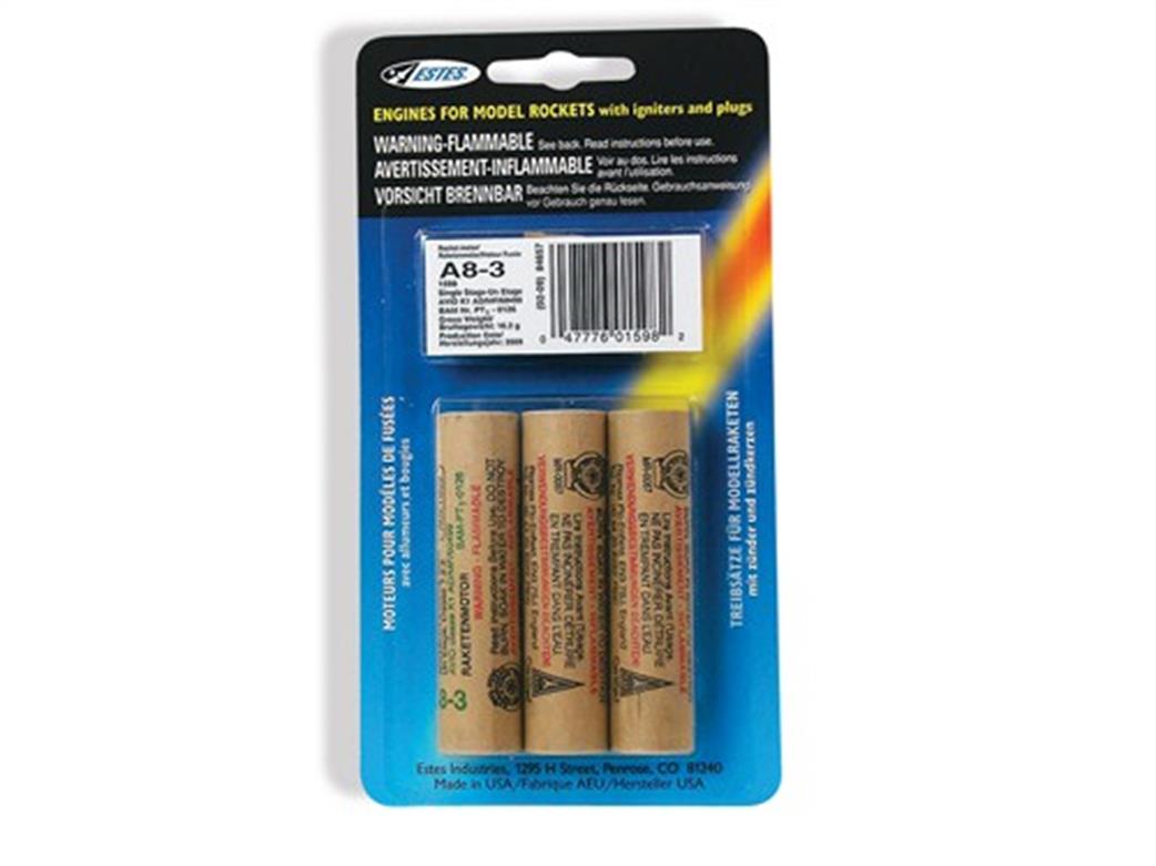 Estes  ES1598 A8-3 Rocket Motors Pack of 3