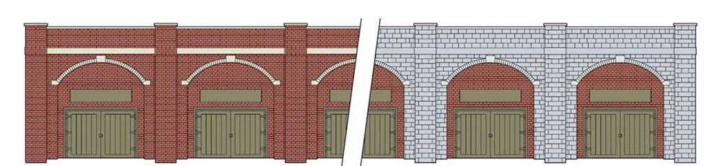 Peco TT:120 LK12170 Retaining Wall with Lockup Business below Brick & Stone 304mm Lazer-cut Kit