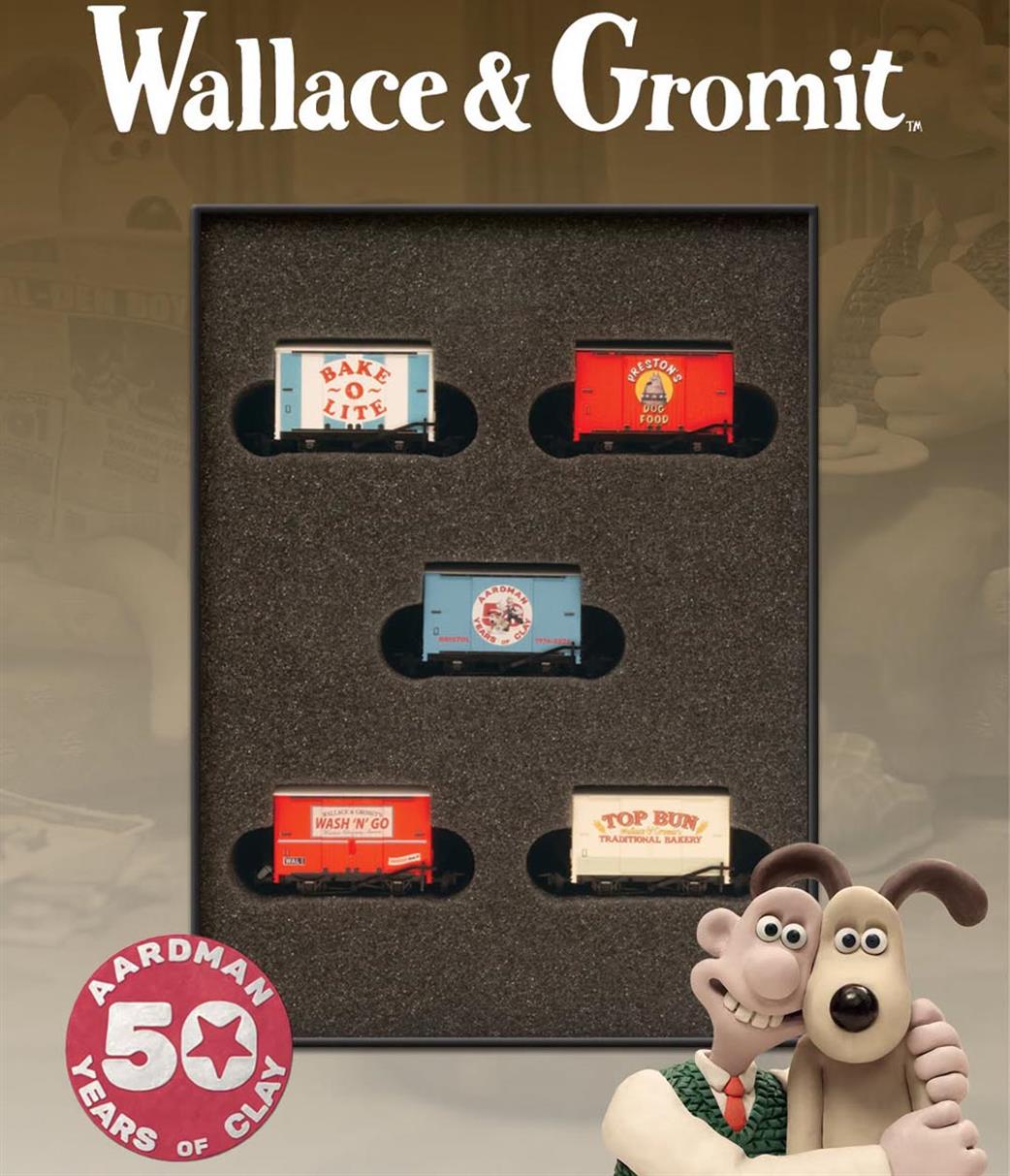 Peco OO9 GRAA050 Box Van Wallace & Gromit Aardman 50th Anniversary Wagon Collectors Set of 5