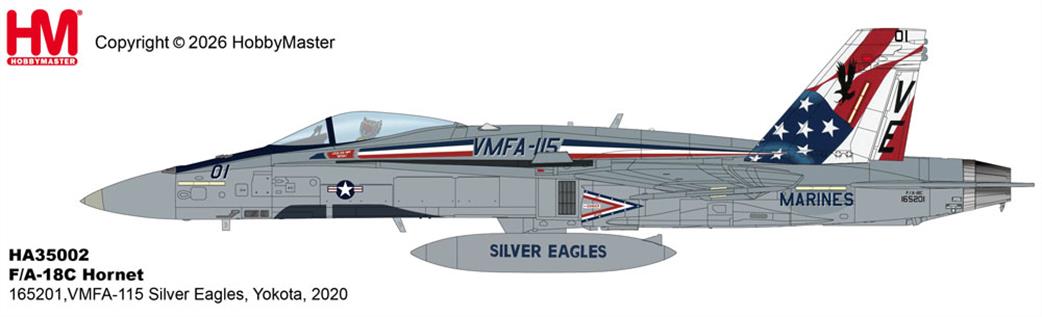 Hobby Master 1/72 HA35002 F/A-18C Hornet 165201,VMFA-115 Silver Eagles, Yokota, 2020 Diecast Aircraft Model