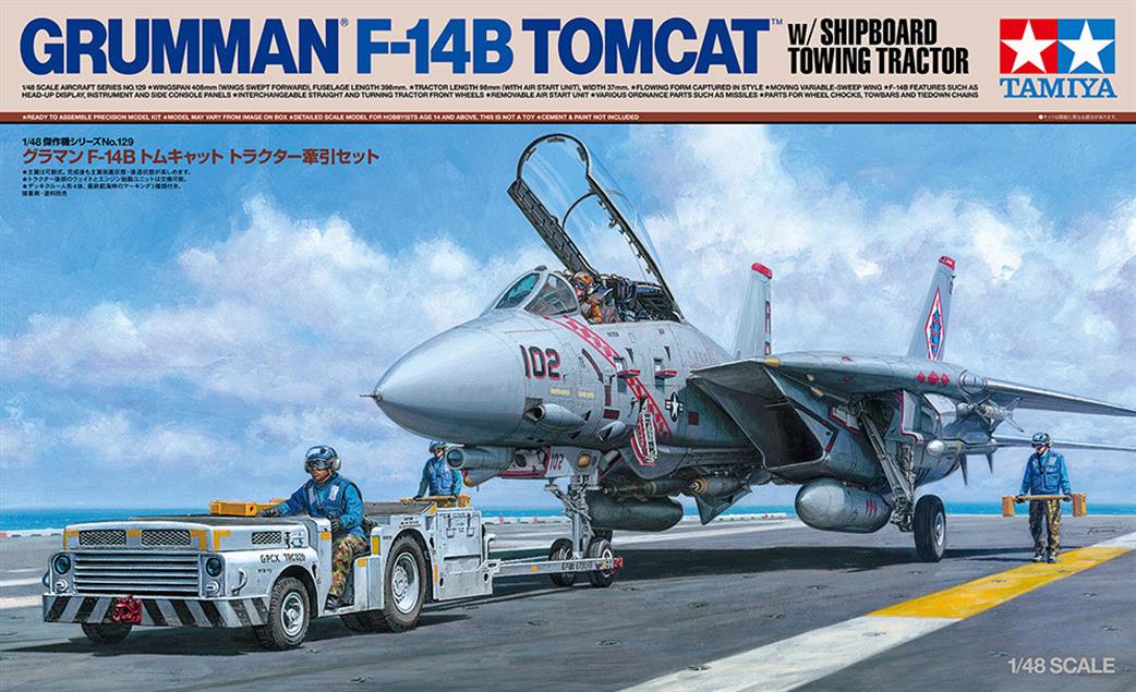 Tamiya 1/48 61129 F-14 Tomcat & Shipboard Towing Tractor Set