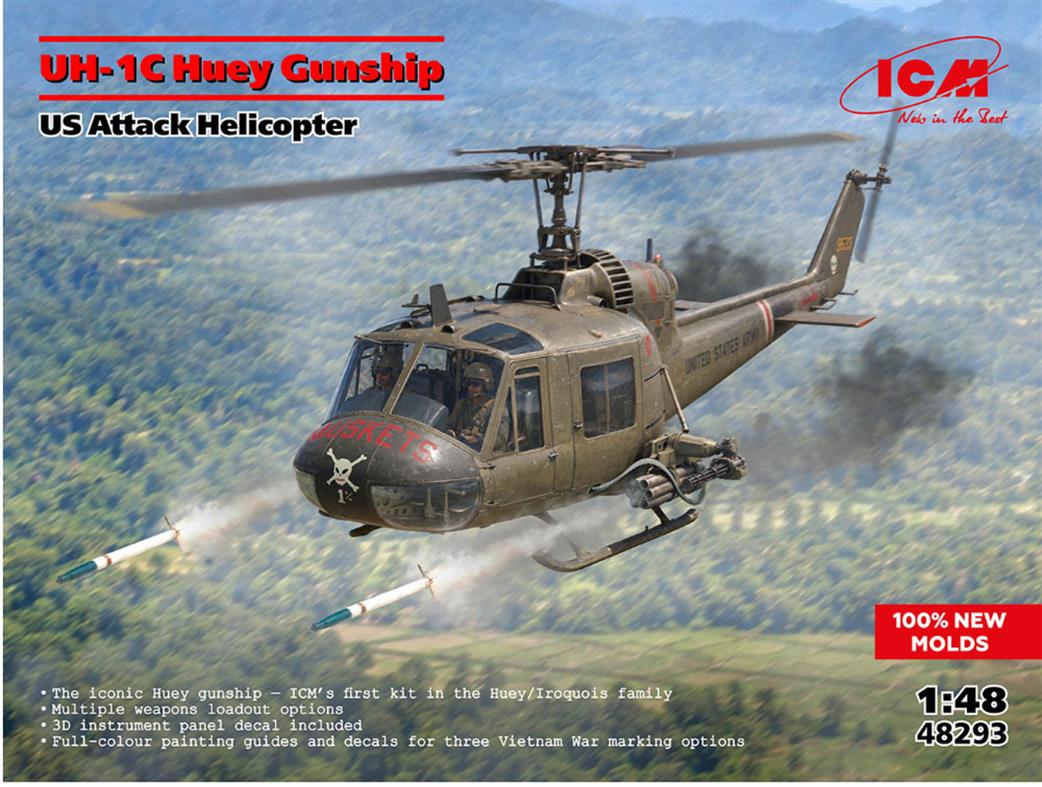 ICM 1/48 48293 UH-1C Huey Gunship US Attack Helicopter 100% new mould Kit