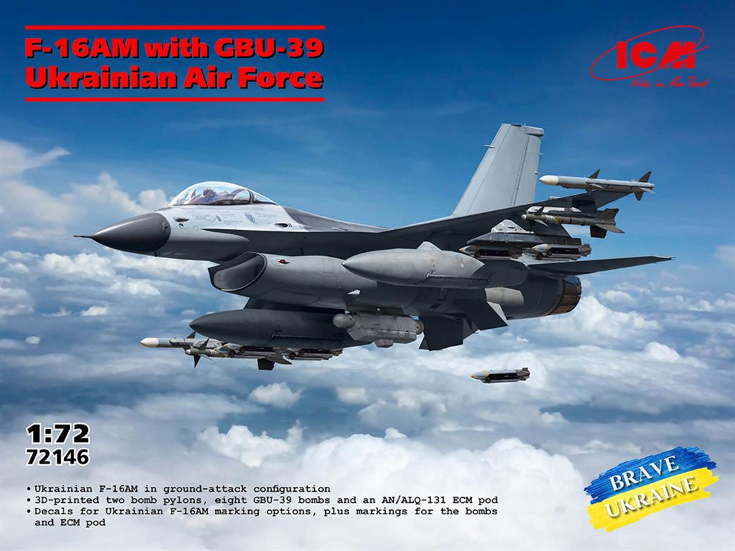 ICM 1/72 72146 Ukrainian Air Force F-16AM with GBU-39 Bombs Plastic Kit
