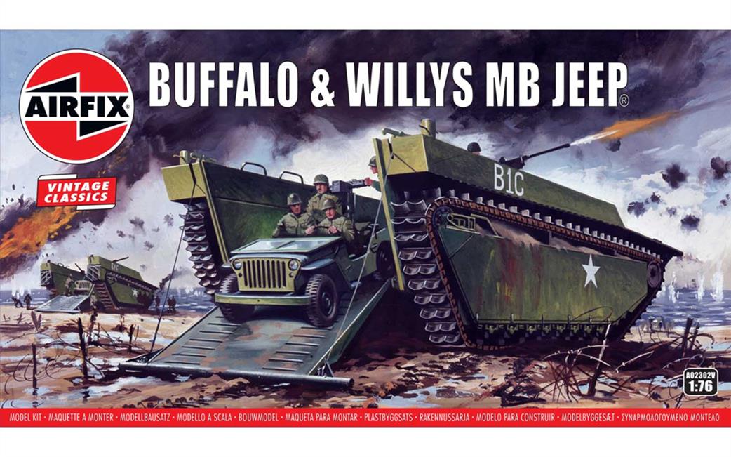 Airfix 1/76 A02302V US Buffalo Amphibian Troop Carrier with Jeep WW2 Kit