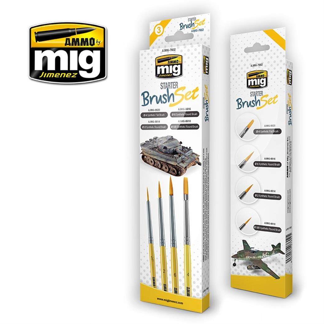 Ammo of Mig Jimenez  A.MIG-7602 Starter Brush Set Pack of 4 Paint Brushes
