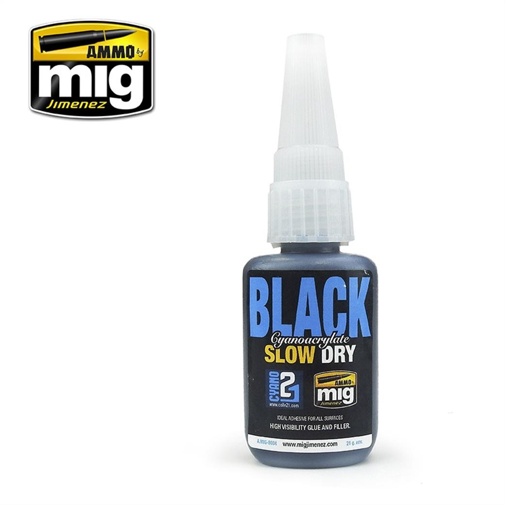 Ammo of Mig Jimenez  A.MIG-8034 Black Cyanoacrylate Slow Dry Super Glue 21g