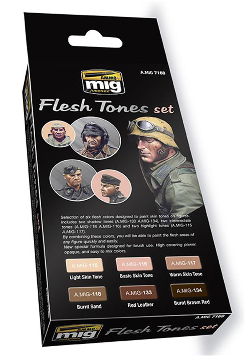 Ammo of Mig Jimenez  A.MIG-7168 Flesh Tones Paint Set 6 x 17ml Jars Of Acrylic Paint