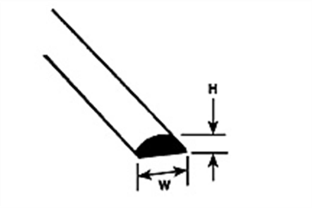 Plastruct 90883 2.5mm Half Round Section Pack of 10 MRH-100