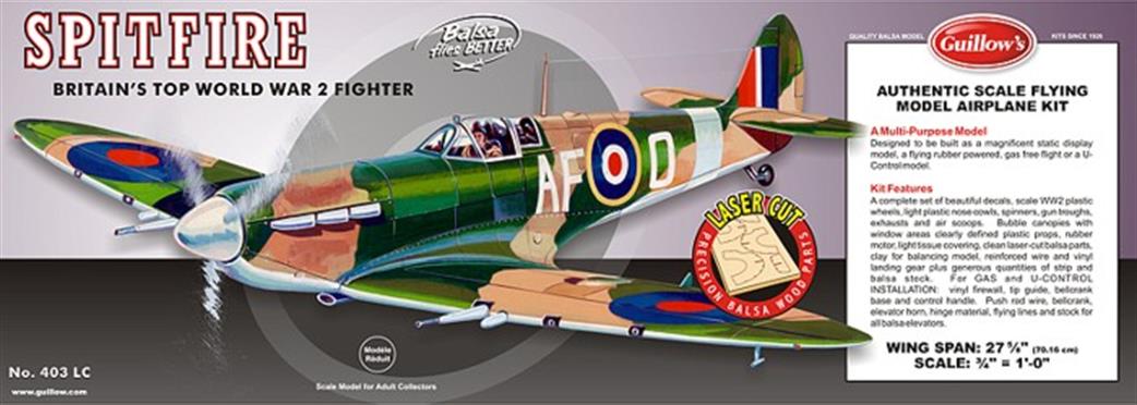 Guillows 1/16 403 Spitfire Balsawood Freeflight Kit