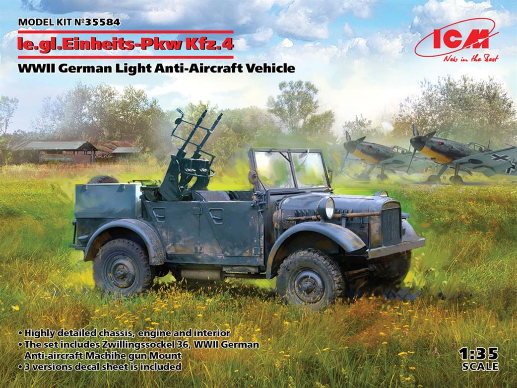 ICM 1/35 35584 German Le.gl. Einheitz Pkw Kfz.4 Light Anti Aircraft Vehicle Kit