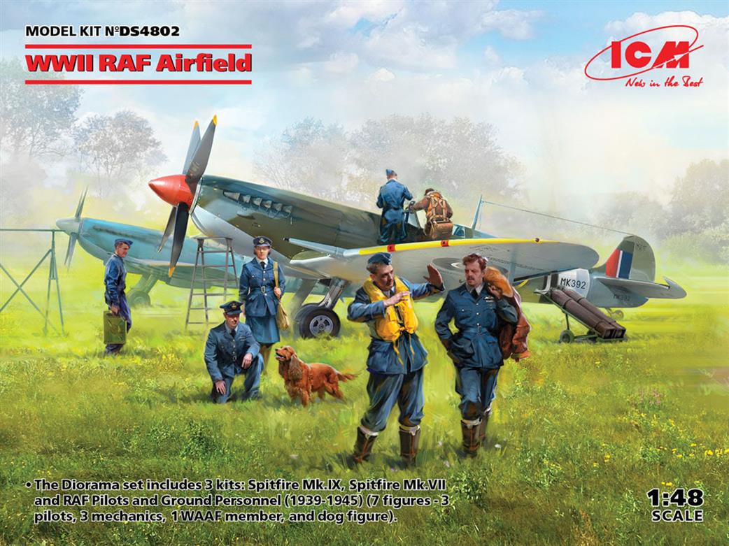 ICM 1/48 DS4802 WW2 RAF Airfield Set including 2 x Spitfires