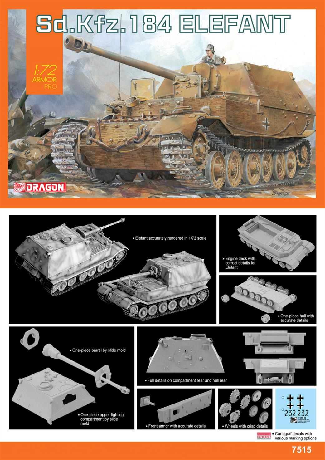 Dragon Models 1/72 7515 Elefant Sd.Kfz.184 Self Propelled Gun Kit