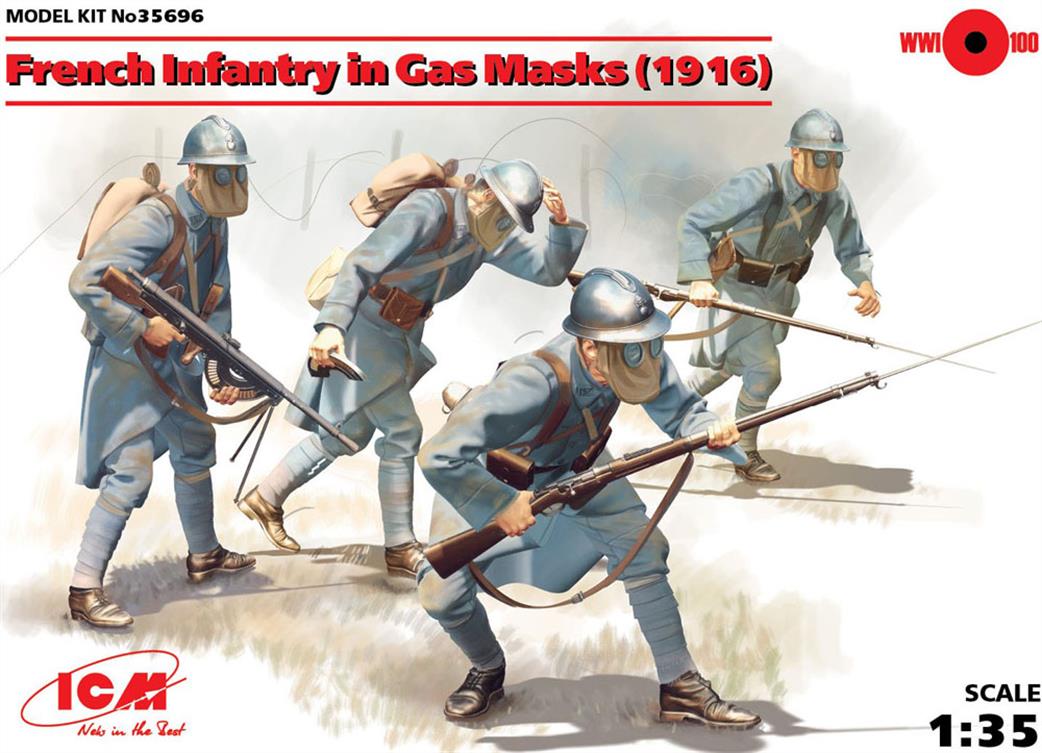 ICM 1/35 35696 French Infantry In Gasmasks WW1 (1916) 4 Figures