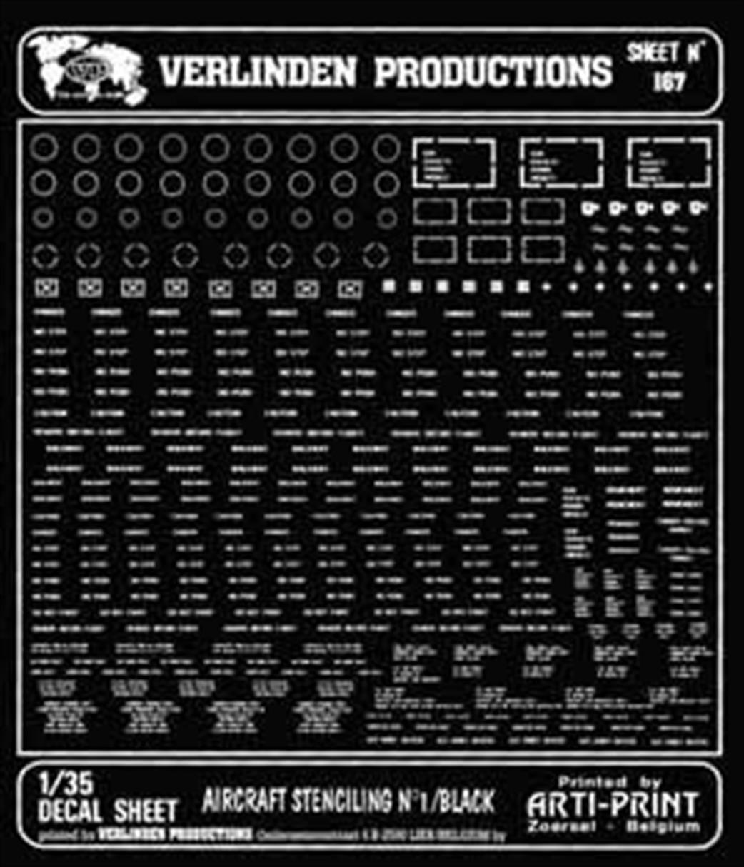 Verlinden 1/35 167 Aircraft stencilling No 2 black Decal Sheet