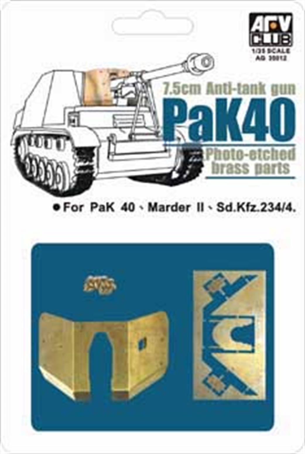 AFV Club 1/35 AG35012 Pak40 or / Marder 2 Pressed Brass Shield