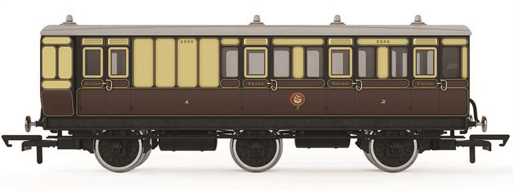 Hornby OO R40308 GWR, 6 Wheel Brake Third Class Coach 2548 GWR Chocolate & Cream