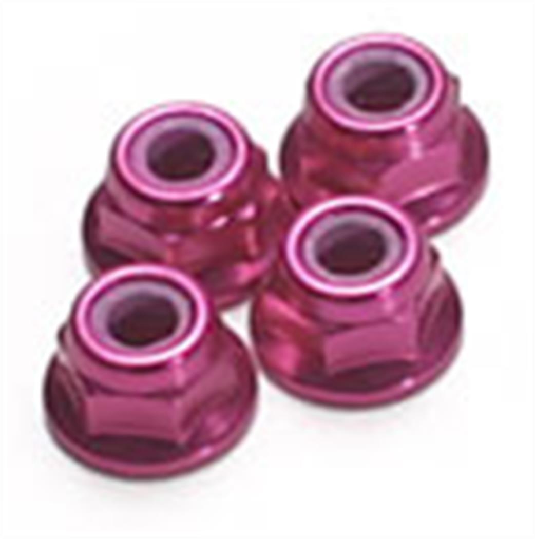 Fastrax 1/10 FTM4PF M4 Flanged Wheel Locknuts Pink Pack of 4