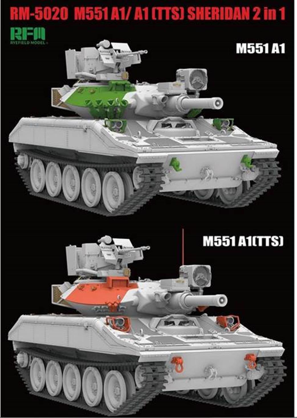 Rye Field Model 1/35 RM5020 M551A1.A1 TTS Sheridan 2 in1 Plastic Kit