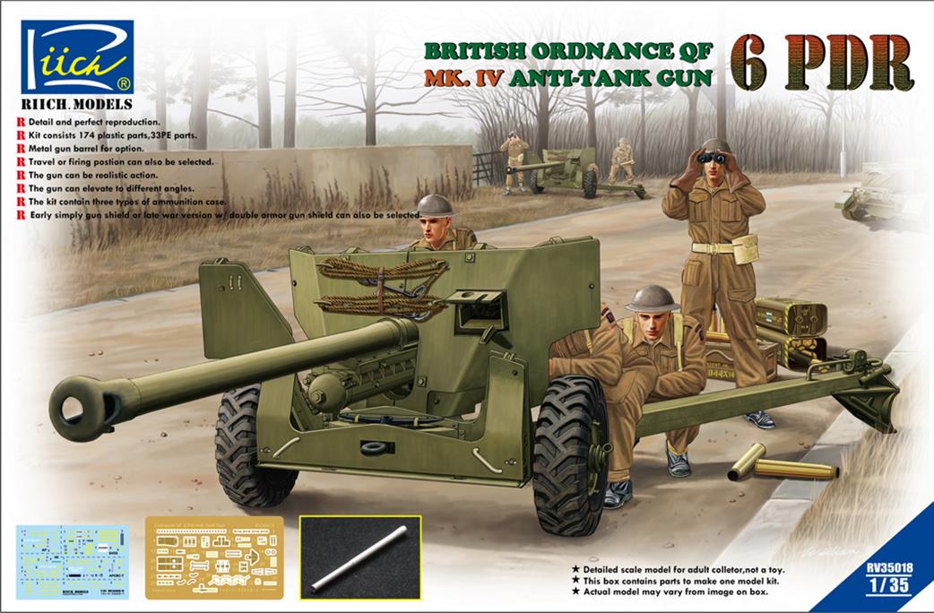 Riich Models 1/35 RV35018 British Ordnance QF 6 Pdr MKiv Anti-tank gun Kit