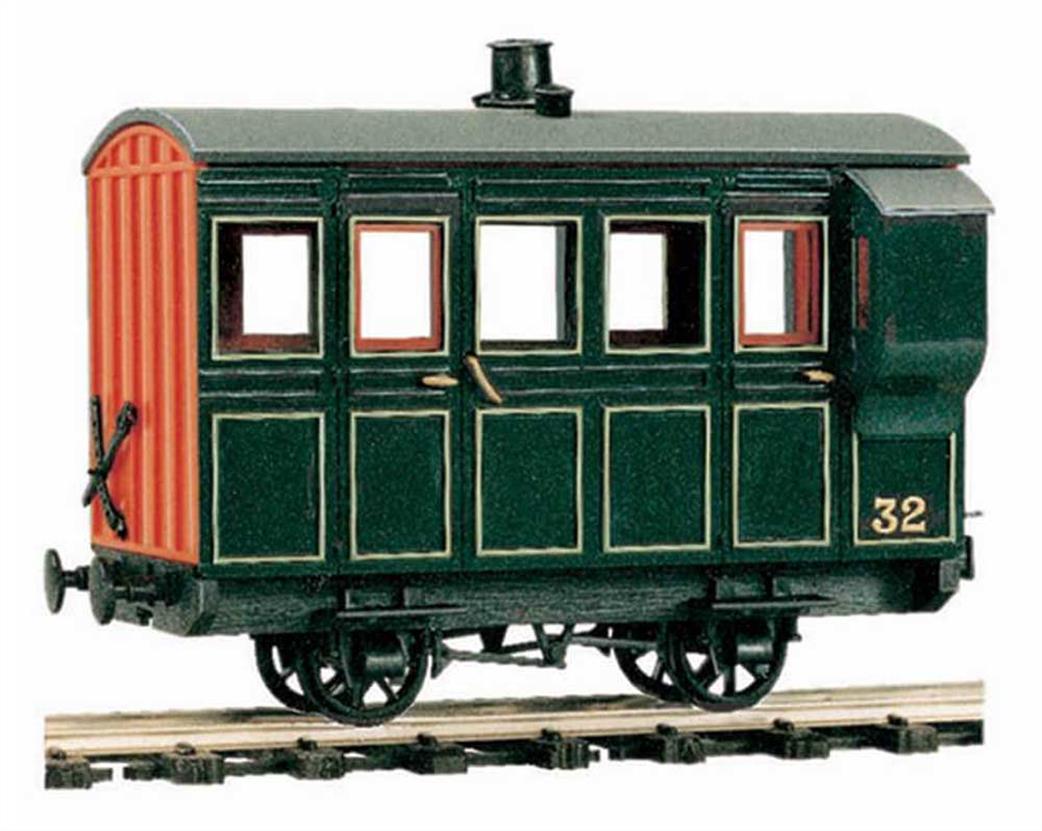 Peco O-16.5 OR-32 4 Wheel Coach/Brake Green Livery