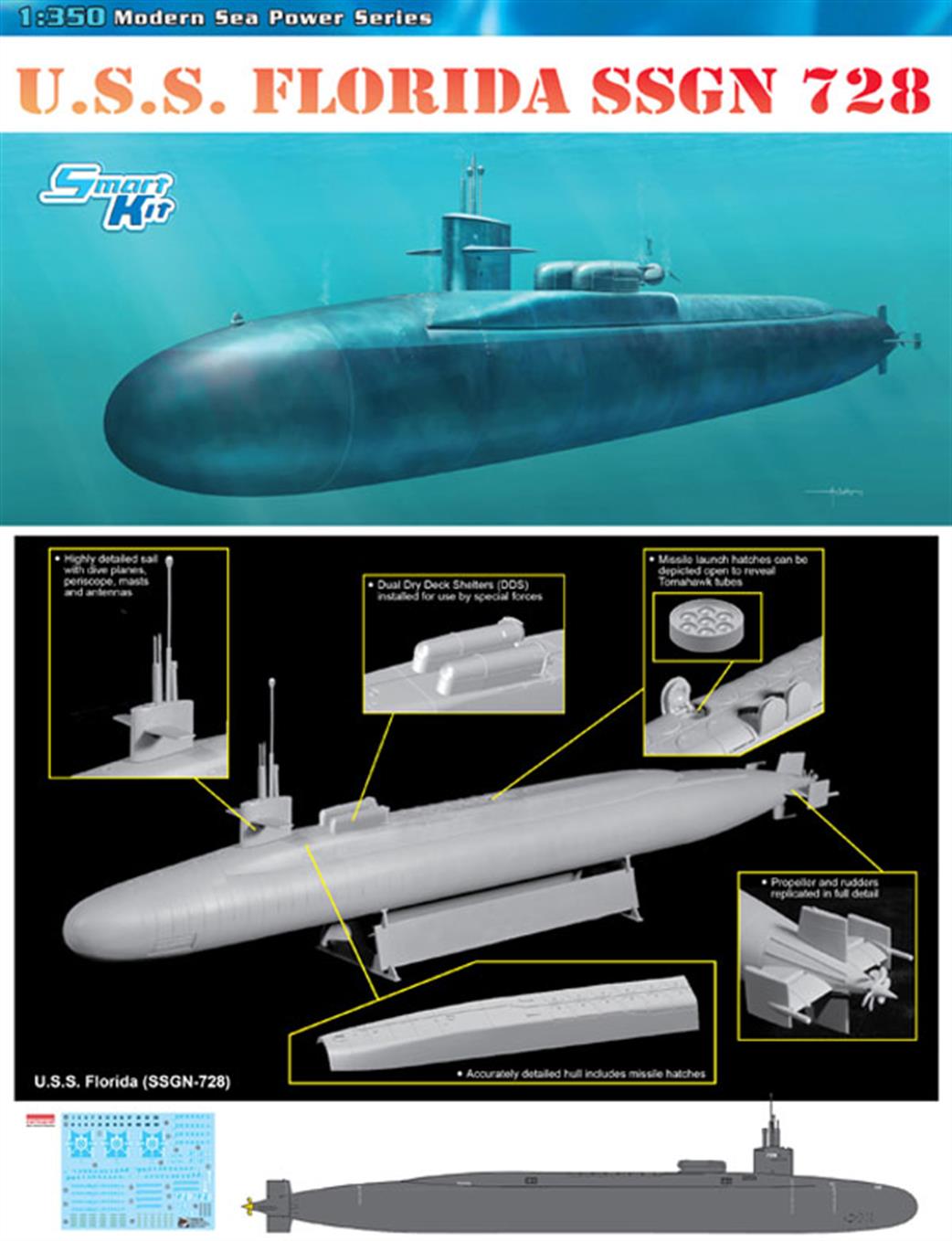 Dragon Models 1/350 1056 USS Florida SSGN 728 Submarine Kit