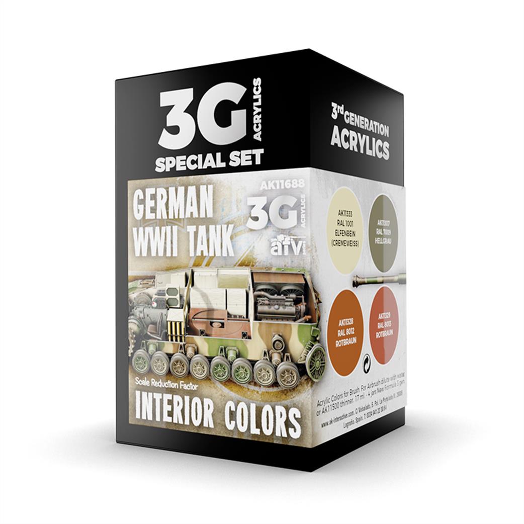AK Interactive  AK11688 German WW2 Interior 4 Peice 3G Acrylic Special Paint Set