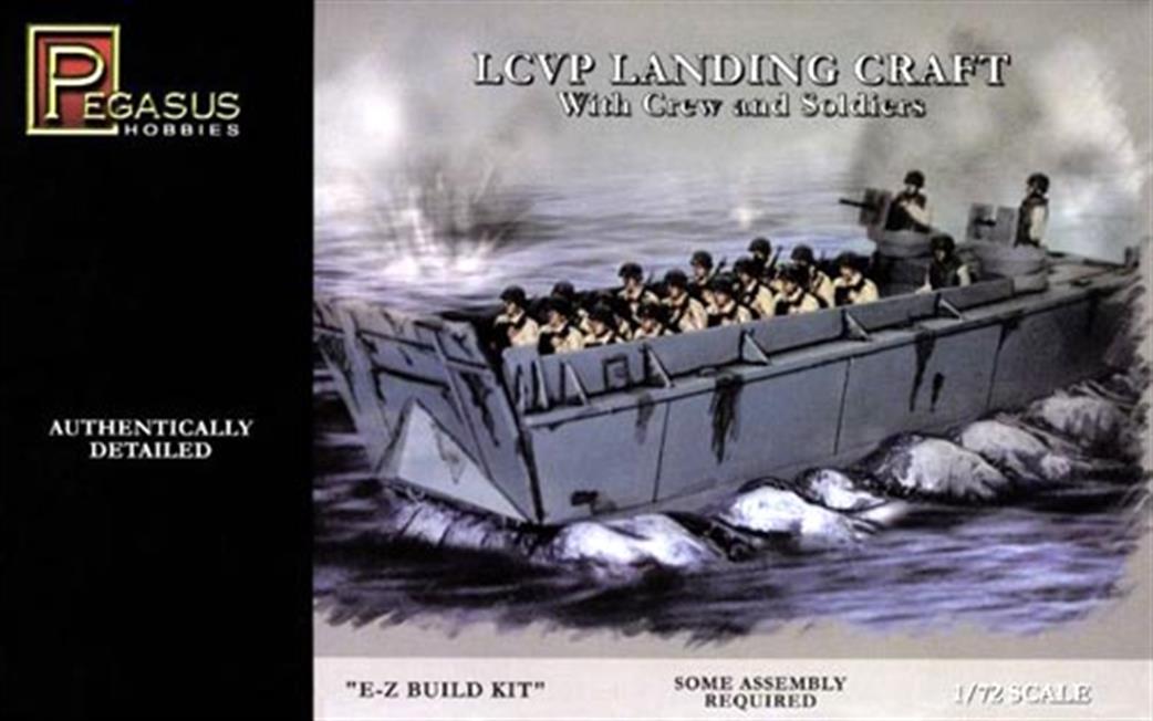 Pegasus Hobbies 1/72 7650 LCVP Landing Craft kit with 3 Crew & 15 Soldiers