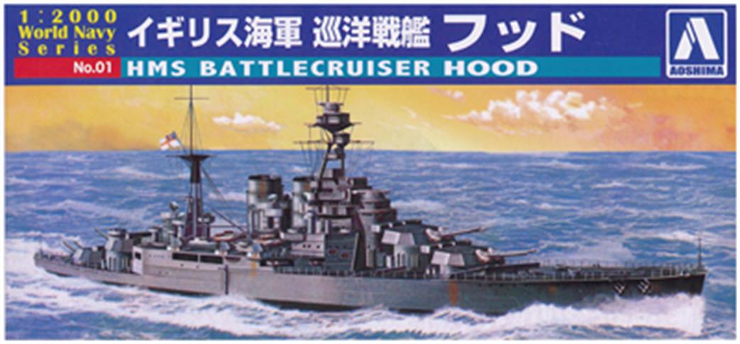 Aoshima 1/2000 01 HMS Hood Royal Navy WW2 Battlecruiser Plastic Kit