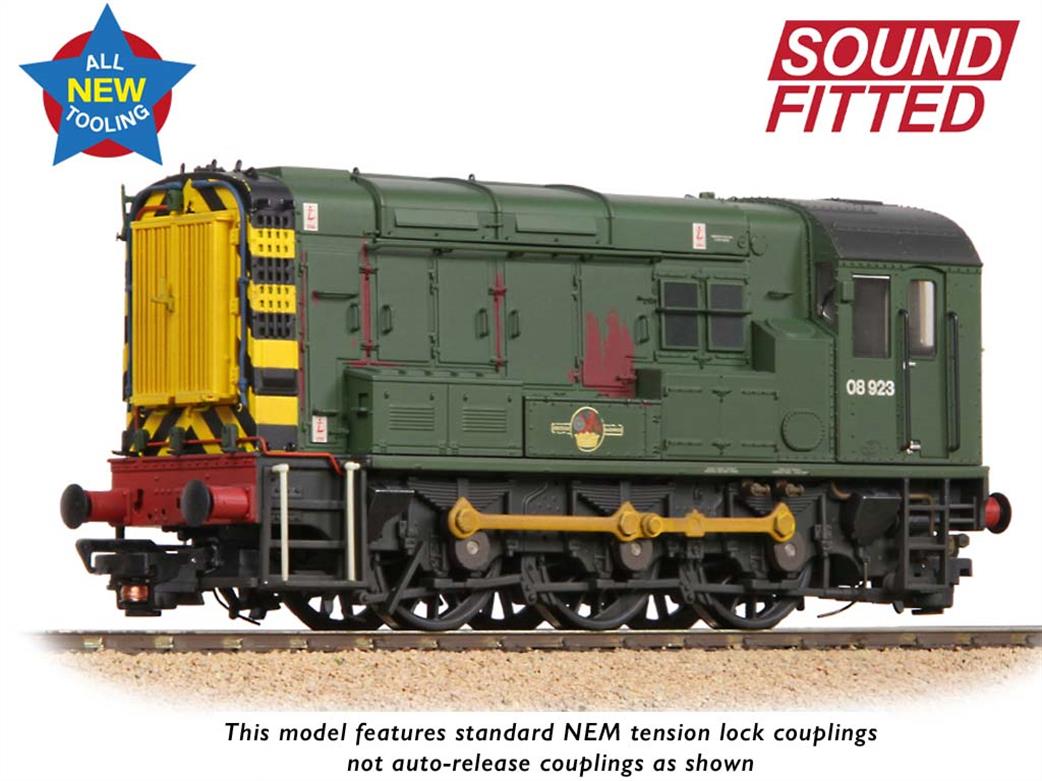 Bachmann OO 35-926SF BR 08923 Class 08 Diesel Shunter Green Late Crest Wasp Stripes Weathered DCC Sound