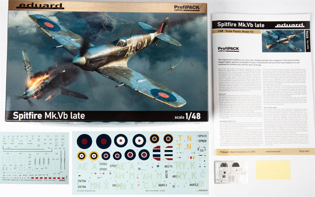 Eduard 1/48 82156 Spitfire Mk.VB Late RAF WW2 Fighter Plastic Kit Profipak