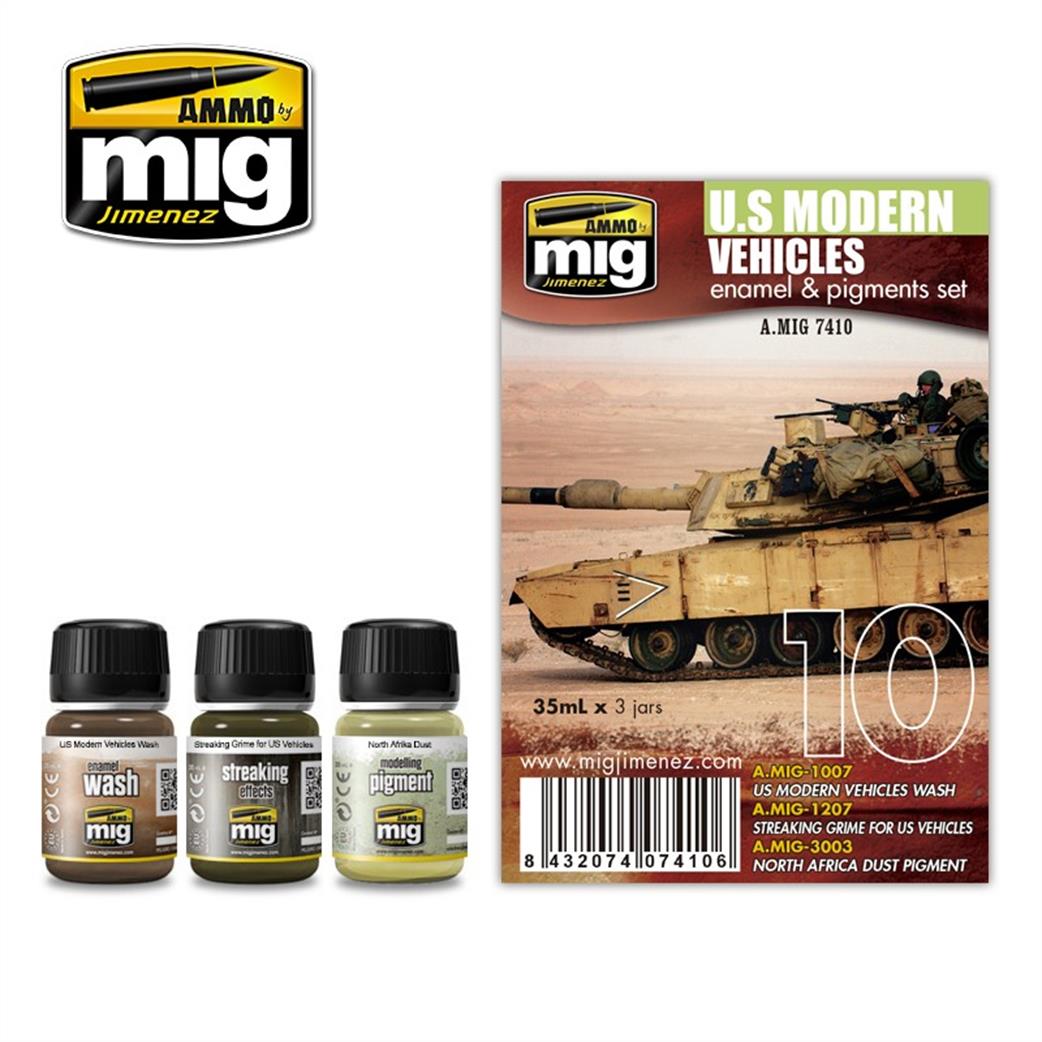 Ammo of Mig Jimenez  A.MIG-7410 Modern US Vehicles Weathering Enamel & Pigment Set