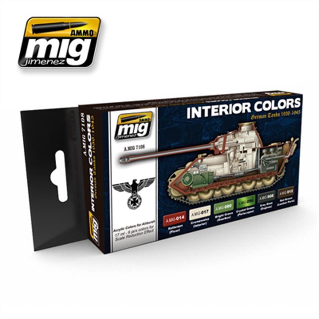 Ammo of Mig Jimenez  A.MIG-7108 German Tank Interior Colours WW2 Set of 6 17ml Acrylic Paints