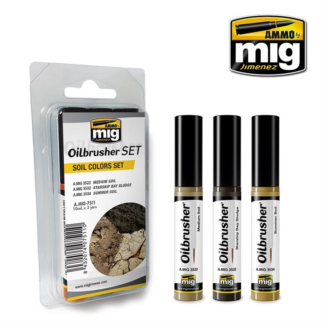 Ammo of Mig Jimenez  A.MIG-7511 Soil Colours Oilbrusher Set 3 10ml Jars