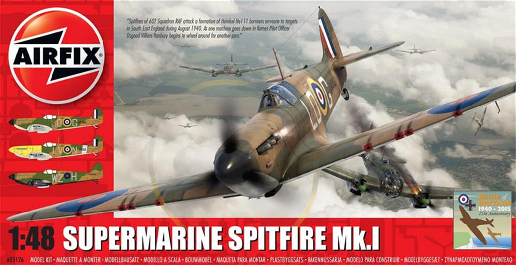 Airfix 1/48 A05126B Supermarine Spitfire Mk1 WW2 Fighter Aircraft Kit